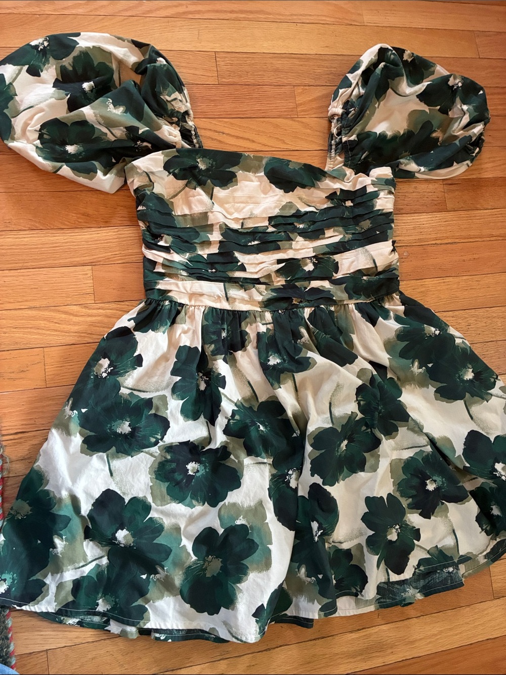 Abercrombie & Fitch Emerson Dark Green Floral Puff-Sleeve Mini Dress L
